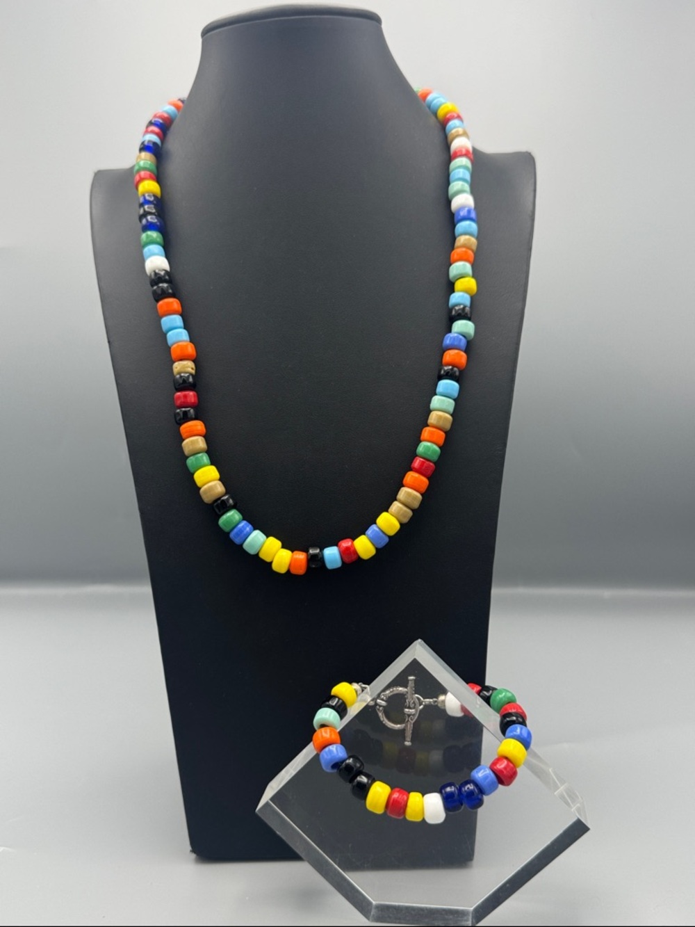 Pony Glass Beaded Necklace & Bracelet set multicolor